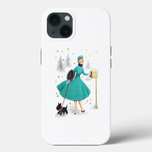 Etui iPhone 13 Femme de Noël Rétro Vintage avec Scotty Dog
