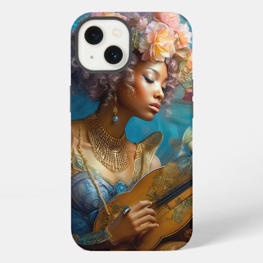 Etui iPhone 13 Femme jouant du luth Art fantastique afro-américai (Verso)