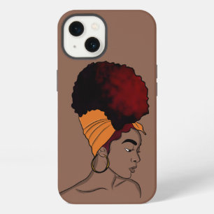 Etui iPhone 13 Femme noire, beauté naturelle, cheveux enveloppés
