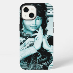 Etui iPhone 13 Femme royale asiatique Portrait d'art en bleu