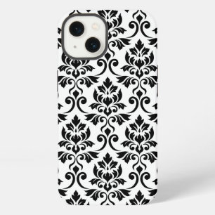 Etui iPhone 13 Feuille Damask Lg Motif noir sur blanc