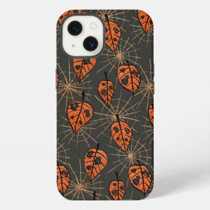 Etui iPhone 13 Feuilles d'automne d'Halloween et toiles d'araigné
