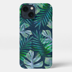 Etui iPhone 13 Feuilles tropicaux de nuit