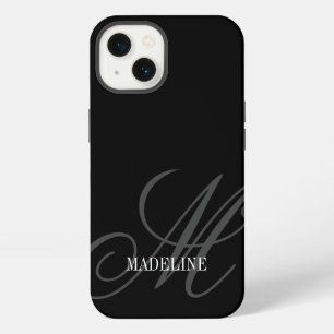 Etui iPhone 13 Filigrane de monogramme personnalisé élégant noir