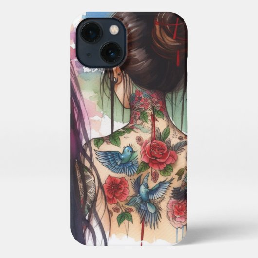 Etui iPhone 13 Fille avec coque iphone tatouage (Verso)