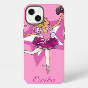 Etui iPhone 13 Fille ballerine rose cheveux blonds nom boîtier