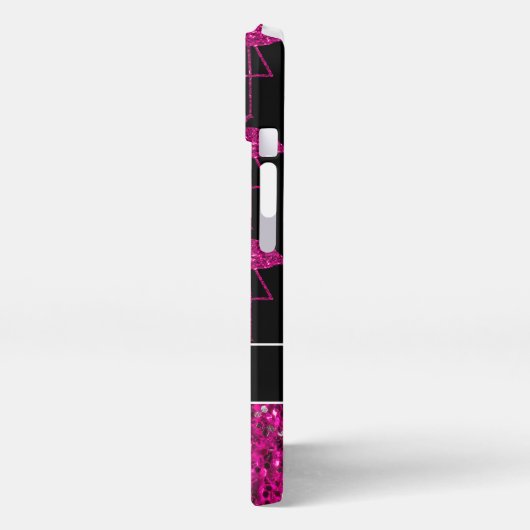 Etui iPhone 13 Flamant rose faux pétille motif noir Monogramme (Côté gauche)