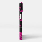 Etui iPhone 13 Flamant rose faux pétille motif noir Monogramme (Côté droit)
