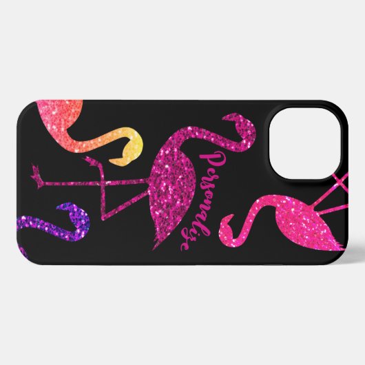 Etui iPhone 13 Flamant rose rose parties scintillant scintillants (Verso Horizontal)
