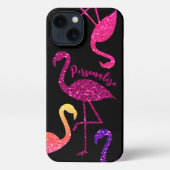 Etui iPhone 13 Flamant rose rose parties scintillant scintillants (Verso)