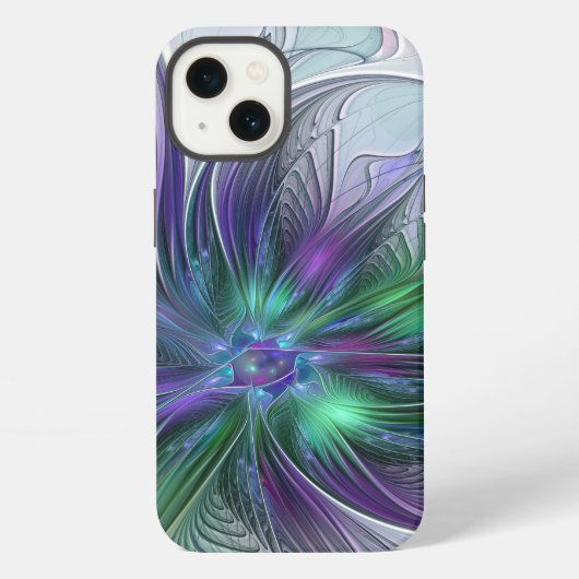 Etui iPhone 13 Fleur Abstraite Moderne Art Fractal Vert Violet (Verso)