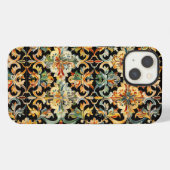 Etui iPhone 13 Fleur dorée sur fond noir (Verso Horizontal)