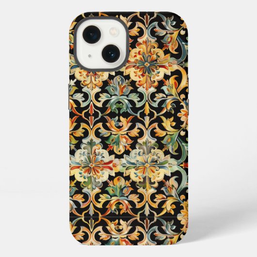 Etui iPhone 13 Fleur dorée sur fond noir (Verso)