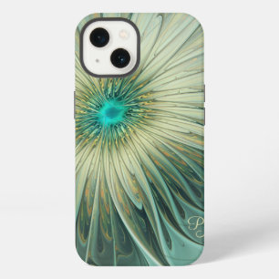 Etui iPhone 13 Fleur fractale de fantaisie verte sauge abstraite
