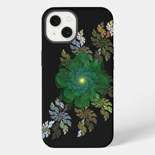 Etui iPhone 13 Fleur fractale verte (Verso)