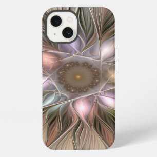 Etui iPhone 13 Fleur joyeuse abstraite beige marron floral fracta
