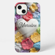 Fleurs 3D mignonnes et grand coeur blanc personnal