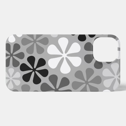 Etui iPhone 13 Fleurs Abstraites Gris noir blanc (Verso Horizontal)