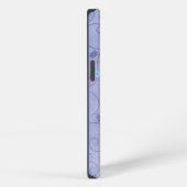 Etui iPhone 13 Fleurs Aqua sur Fond Violet (Côté droit)
