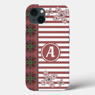 Etui iPhone 13 Fleurs Art Déco de style rétro avec monogramme