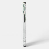 Etui iPhone 13 Fleurs blanches argentées monogramme nom euclayptu (Côté gauche)