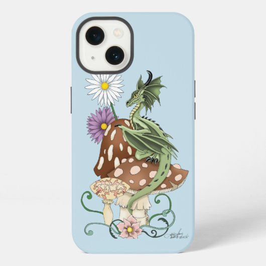 Etui iPhone 13 Fleurs de Champignon Dragon Fantastique Vert Capri (Verso)