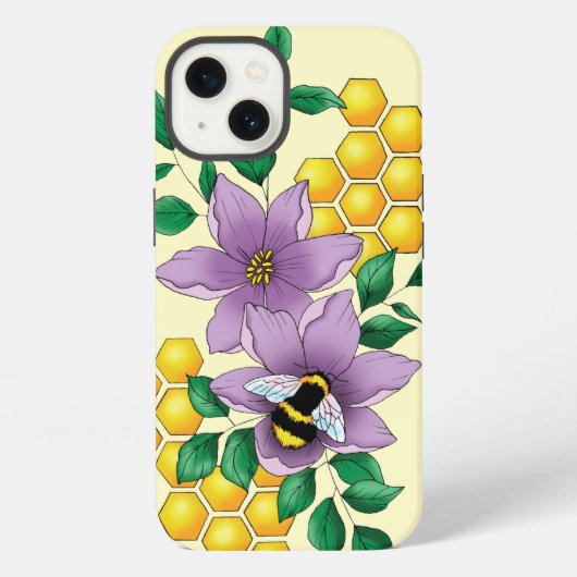 Etui iPhone 13 Fleurs de lavande abeille bourdon jaune (Verso)