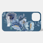 Etui iPhone 13 Fleurs de marine | Nom personnalisé bleu (Verso Horizontal)