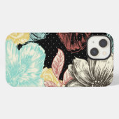 Etui iPhone 13 Fleurs gravées en gras (Verso Horizontal)