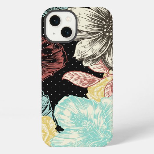 Etui iPhone 13 Fleurs gravées en gras (Verso)