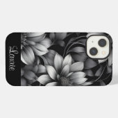 Etui iPhone 13 Floral noir et blanc (Verso Horizontal)