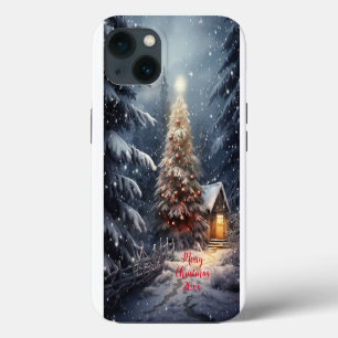 Etui iPhone 13 Forêt Magique Neige Hiver Joyeux Noël Arbre