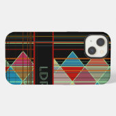 Etui iPhone 13 Formes de triangle rayé avec initiales sur fond no (Verso Horizontal)