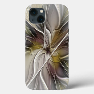 Etui iPhone 13 Fractal floral, fleur de fantaisie aux couleurs de