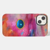 Etui iPhone 13 FUCHSIA ROSE ABSTRAITE pierre saphir bleu (Verso Horizontal)