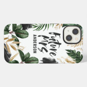 Etui iPhone 13 Future Mme feuille tropicale et typographie (Verso Horizontal)