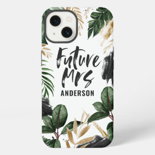 Etui iPhone 13 Future Mme feuille tropicale et typographie