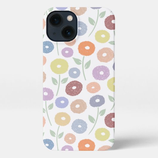 Etui iPhone 13 Fuzzy Flower Rpt Pattern Pastels on White (Verso)