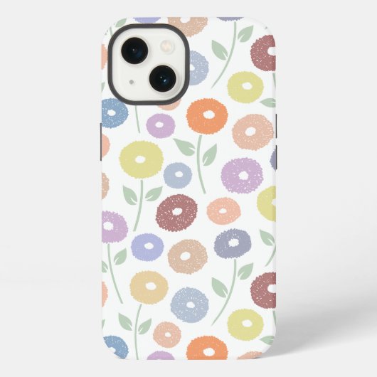 Etui iPhone 13 Fuzzy Flower Rpt Pattern Pastels on White (Verso)
