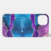 Etui iPhone 13 Galaxy violet, bleu marbré Agate et Parties scinti (Verso Horizontal)