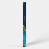Etui iPhone 13 Géode de l'agate Bleu & Or Monogramme (Côté droit)