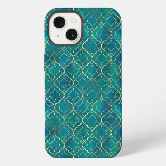 Etui iPhone 13 Géométrie émeraude dorée (Verso)