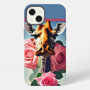 Etui iPhone 13 Girafe drôle et Roses Surréaliste