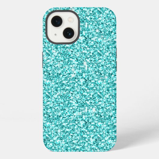 Etui iPhone 13 Girly, Fun Aqua Blue Glitter Printed (Verso)