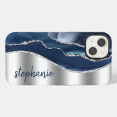 Etui iPhone 13 Glam Agate Geode Métallic Argent Bleu Nom (Verso Horizontal)
