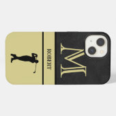 Etui iPhone 13 Golf Guy Texture de cuir noir Monogramme Nom (Verso Horizontal)