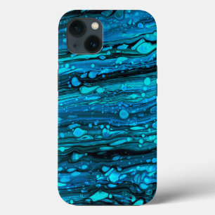 Etui iPhone 13 Gouttes bleues Peinture acrylique abstraite Art fl