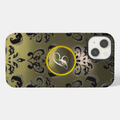 Etui iPhone 13 GREY BLACK DAMASK GEMME MONOGRAMME Floral (Verso Horizontal)