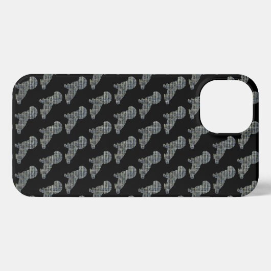 Etui iPhone 13 Grille en silhouette Chien mignon Shih-Poo Noir (Verso Horizontal)