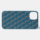 Etui iPhone 13 Grille en silhouette de chien mou Shih-Poo bleu (Verso Horizontal)